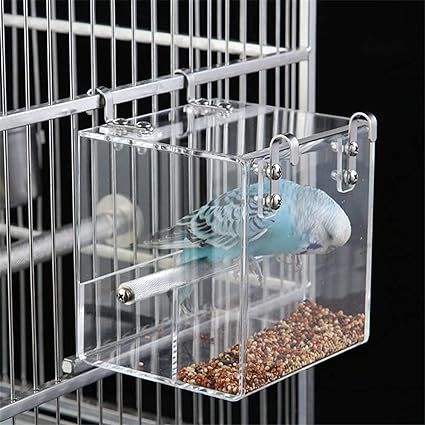 Amazon.com : Automatic Bird Feeder No Mess Bird Cage Pet Feeder Seed Food Container for Parakeet Canary Cockatiel Parrot Finch Canary Acrylic (Large) : Pet Supplies Big Bird Cage, Birds Eating, Birds Cage, Birds House, Bird Water, Bird Cage Accessories, Parrot Perch, Automatic Feeder, Parrot Cage