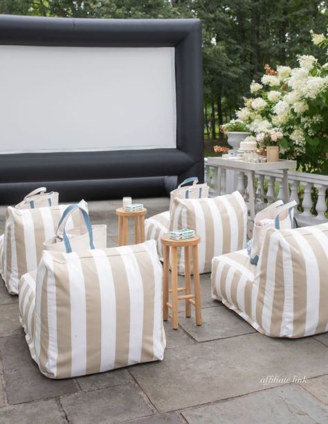 Inflatable Movie Screen, Outdoor Bean Bag Chair, Teresa Caruso, Pretty Watches, Outdoor Watch, Outdoors Birthday Party, Backyard Movie Nights, Outdoor Cinema, Outdoor Screens