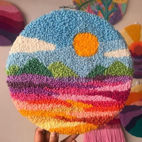 Rainbow Ocean, Tufting Diy, Diy Moss, Tissue Paper Art, Textured Paper Art, Punch Needle Ideas, Punch Needling, Punch Needle Patterns, Bead Charms Diy