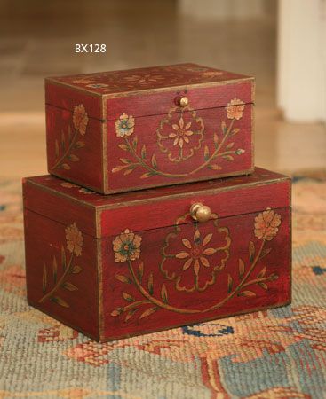 hand-painted boxes Wooden Box Crafts, Craft Boxes, Hand Painted Wooden Box, Antique Wooden Boxes, Painted Trunk, Painted Wooden Boxes, Folk Art Flowers, Painted Chest, Decoupage Box