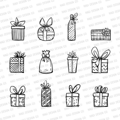 Black and white gift clipart images for Christmas and birthday cards. Christmas Present Drawing, Christmas Gift Drawing, Present Drawing, Bow Drawing, Christmas Sketch, Birthday Graphic, Illustration Pencil, Bow Christmas, Christmas Graphics