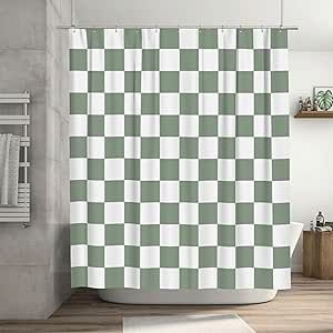 Ohocut Checkered Shower Curtain, Sage Green Shower Curtains for Bathroom, Cute Retro Checkerboard Shower Curtain Vintage Aesthetic, Machine Washable Fabric Shower Curtain, 72''x72'' Checkered Shower Curtain, Bathroom Cute, Black And White Shower Curtain, Curtains For Bathroom, Purple Shower Curtain, Green Shower Curtains, Perfect Bathroom, Aesthetic Bathroom, Striped Shower Curtains