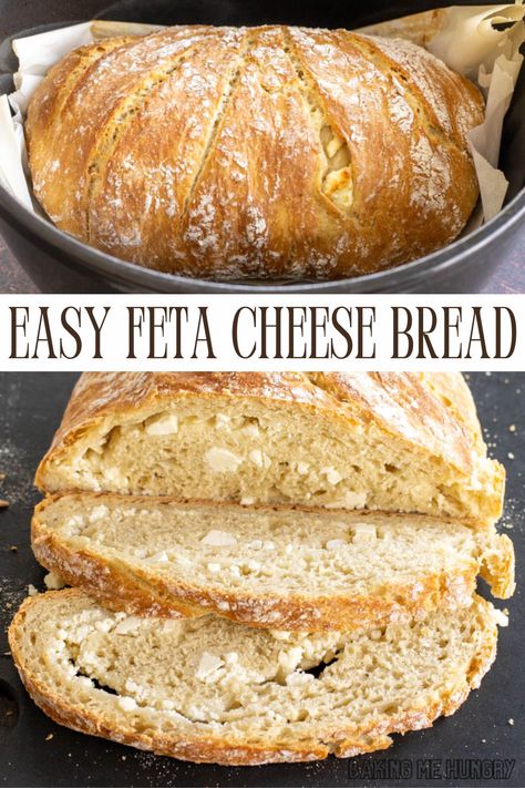 Feta Bread is the delicious bread that pairs with most dinner recipes. Perfectly golden brown and full of flavor, you'll love the bits of creamy feta cheese in each and every bite. Bread With Feta Cheese, Feta Sourdough Bread, Feta Bread Recipe, Feta Cheese Bread, Feta Bread, Chocolate Chip Bread Pudding, Great Harvest Bread, Bubble Bread, Hard Bread