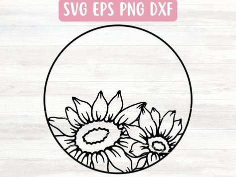 Cricut Sunflower, Sunflower Circle, Sunflower Frame, Sunflower Monogram, Wedding Monograms, Svg Sunflower, Sunflower Svg, Wreath Svg, Name Frame