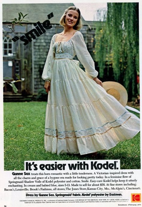 Prairie Fashion, Dresses 70s, 70s Prairie Dress, Southern Fashion, Hollywood Costume, Sweet Clothes, 20th Century Fashion, 1970s Dresses, Gunne Sax