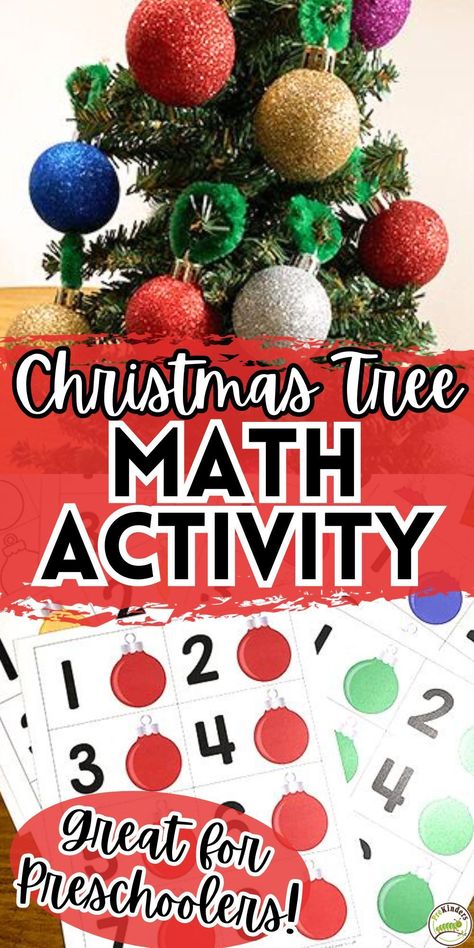 Here's an exciting Christmas math activity for preschoolers from PreKinders. It's a fun way to improve their counting skills while decorating a tree. This activity lets them decorate the tree while also counting and identifying numerals. So, this holiday season, add this super fun Christmas Math Activity to your preschool activities and make it even more exciting! Preschool Christmas Ideas, Preschool Number Sense Activities, Christmas Tree Math, Christmas Curriculum, Christmas Learning Activities, Decorating A Tree, Numbers Activities, Preschool Math Games, Christmas Math Activities