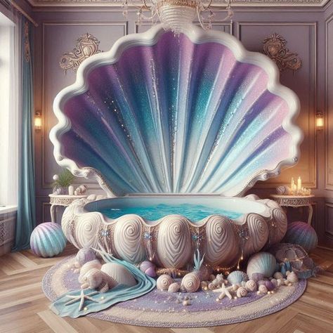 Seashell Bathtub, Mermaid In A Bathtub, Sea Shell Display Ideas, Shell Bathtub, Sea Coral Decor, Baby Oyster, Dance Theme, Handbag Sewing, Shell Display