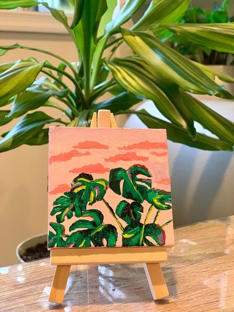 Small business owner & young artist. This painting is created from acrylic paint on a 3x3x1 in mini canvas with easel. Looking for small dorm room decor or cheap decor for the holiday seasons? Check out my etsy and indluge in the cuteness of these mini canvases! Mini Easel Painting, Small Dorm Room, Small Dorm, Mini Canvases, Canvas Display, Easel Painting, Inspiration Painting, Art Easel, Wooden Easel