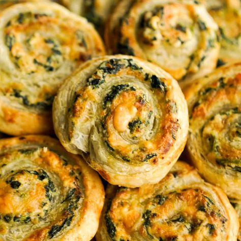 Spinach Pinwheels, Cheesy Puff Pastry, Joyous Apron, Cream Cheese Puffs, Spinach Puff Pastry, Puff Pastry Pinwheels, Spinach Puff, Cream Cheese Spinach, Pepperidge Farm Puff Pastry