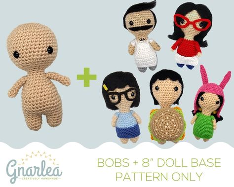 Gnarlea - Etsy Bobs Burgers Crochet, Crochet Arugami, Bobs Burgers Family, Crochet Buddies, Crochet Bob, Belcher Family, Doll Base, Bobs Burger, Confection Au Crochet