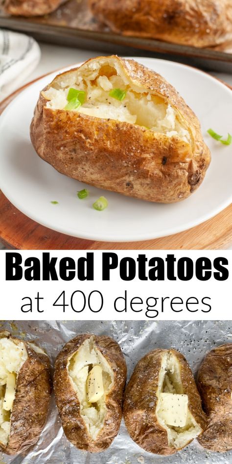 Easy Bake Potatoes In Oven, Baked Potato Pieces In Oven, How Long To Cook A Baked Potato In Oven, How Long To Cook Large Baked Potatoes, Diy Baked Potato, Easiest Baked Potato, Baked Pototatoes, Baked Idaho Potatoes In The Oven, The Perfect Baked Potato