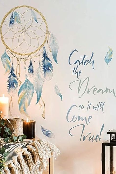 A beautiful addition to any space Catcher Quotes, Paisley Bedroom, Dream Catcher Quotes, Dream Catcher Bedroom, Feathers Wall Art, Feather Stickers, Kitchen Tv, Feather Dream Catcher, Feather Wall Art