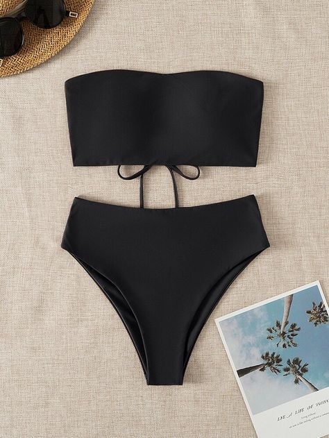 2 Piece High Waisted Bathing Suit, Tube Bra, Black Bathing Suits, Swimming Costume, Swimsuits High Waisted, Cute Swimsuits, High Waist Bottoms, Womens Bathing Suits, Beachwear For Women