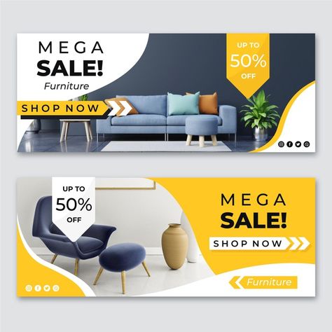 Furniture sale banners with photo | Free Vector #Freepik #freevector #business Vector Furniture, Shop Banner Design, Big Sales Banner, Banner Design Layout, Banner Design Inspiration, Facebook Cover Design, Banner Ads Design, Discount Banner, Business Banner