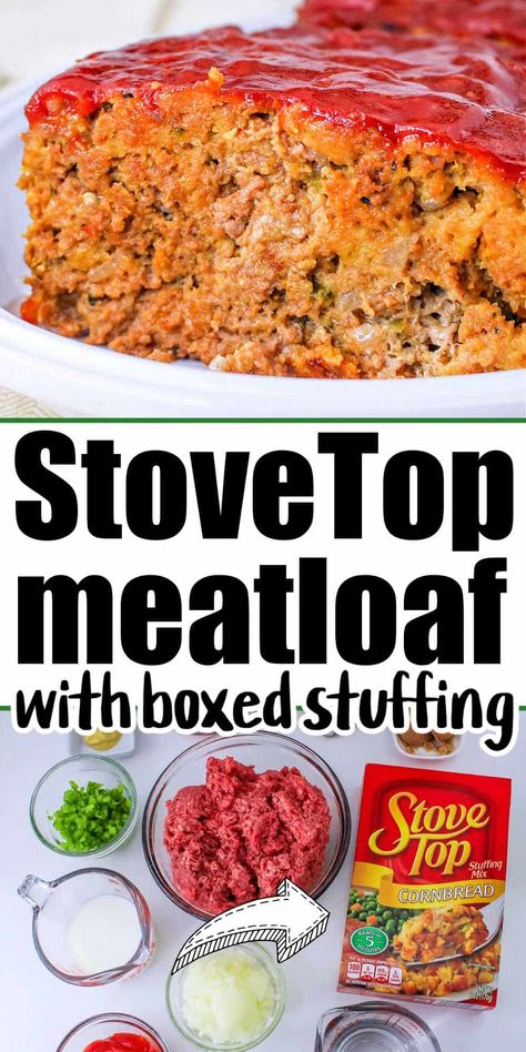 Meatloaf with Stovetop Stuffing recipe! A twist on the classic comfort food, this meatloaf is made with flavorful Stovetop stuffing mix, adding a delicious texture and seasoning to every bite. Easy to prepare and bursting with comforting flavors, it's a hearty dish that's sure to become a family favorite. Meatloaf Made With Stovetop Stuffing, Meatloaf Using Stuffing, Meatloaf Recipes Using Stovetop Stuffing, Meatloaf With Stuffing Mix In It, Meatballs Using Stove Top Stuffing, Meatloaf Made With Stuffing Mix, Meatloaf Made With Stuffing Recipe, Meatloaf Recipes Stuffing, Ground Beef Stove Top Stuffing Recipes