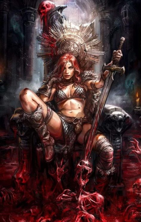 Hyborian Age, Long Live The Queen, Arte Viking, Viking Character, Red Art Print, Red Sonja, Female Art Painting, Conan The Barbarian, Knight Art