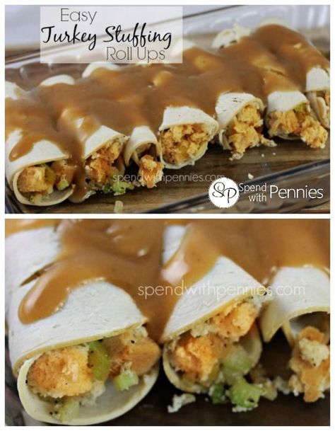 Easy turkey stuffing roll ups!  I add in some frozen veggies for a whole meal in one pan! Turkey Stuffing Roll Ups, Stuffing Roll Ups, Turkey Roll Ups, Roll Ups Recipes, Turkey Stuffing, Spend With Pennies, Easy Turkey, Turkey Dishes, Turkey Dinner