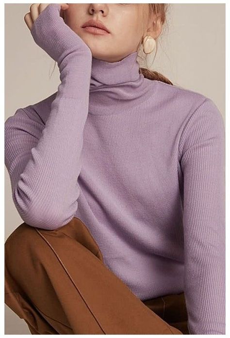 #fashion#style#vogue#streetstyle#outfits#outfit#ootd#ootdfashion High Neck Top Outfit, Neck Top Outfit, Purple Sweater Outfit, Purple Fashion Outfit, Outfits Purple, Lavender Outfit, Ideas For Autumn, High Neck Pullover, Purple Turtle