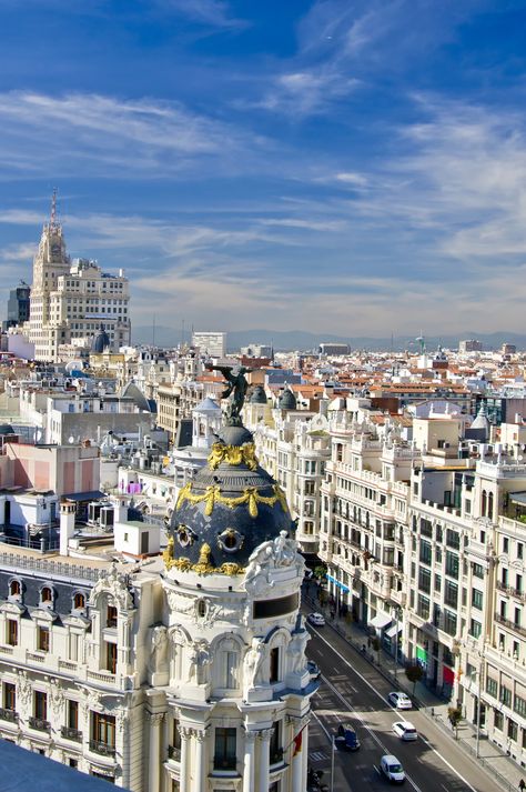 Gran Via in Madrid Spanish City, Trendy Food, Visit Barcelona, Madrid Spain, Spain Travel, Madrid, Barcelona, Spain, Make Your