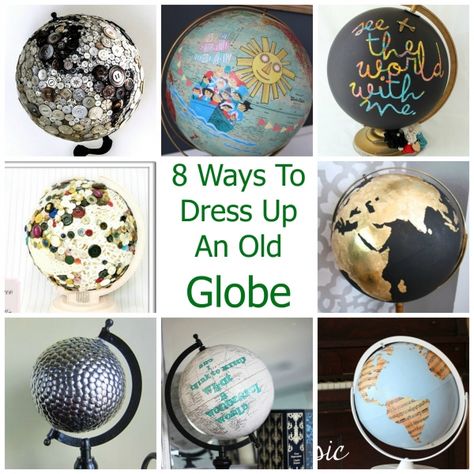 8 Ways To Dress Up An Old Globe – Craft Gossip #upcycled #recycledcrafts #recycled #crafts #diy #educationaltoys #globe #worldglobe #hacks #officedecor Globe Decor Ideas, Globe Diy Projects, Globe Upcycle, Globe Ideas, Drinks Globe, Globe Projects, Ideas For Crafts, Globe Diy, Old Globe