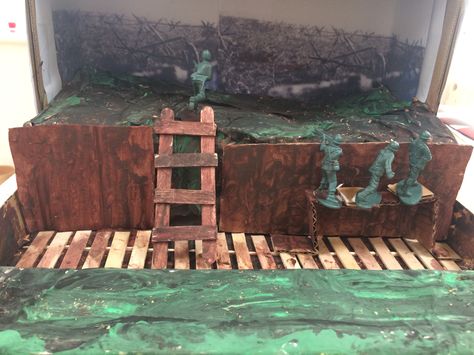 Our WW1 Trench Model! Trench Project Ww1, Ww1 Trench Shoe Box Model Project, Ww1 Trenches, Ww2 Facts, World History Projects, Ww1 Trench, World History Classroom, English Project, English Projects