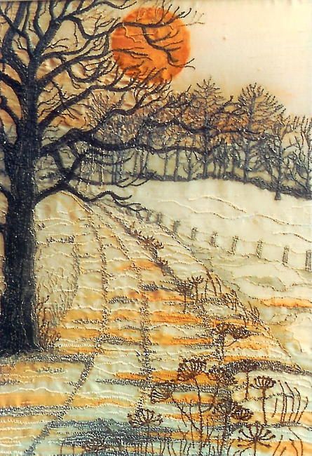 Sunset Textiles, Textile Landscapes, Welsh Landscape, Art Fibres Textiles, Landscape Art Quilts, Landscape Quilt, Textile Art Embroidery, Landscape Quilts, Fabric Pictures