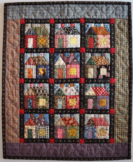 Building Houses from Scraps - Quilt Along Groups meet here - QATW Quilting Forum House Quilt Block, House Quilt Patterns, Quilted Wall Hanging, Miniature Quilts, Scrap Quilt, House Quilts, Doll Quilt, Wall Quilts, Scrappy Quilts