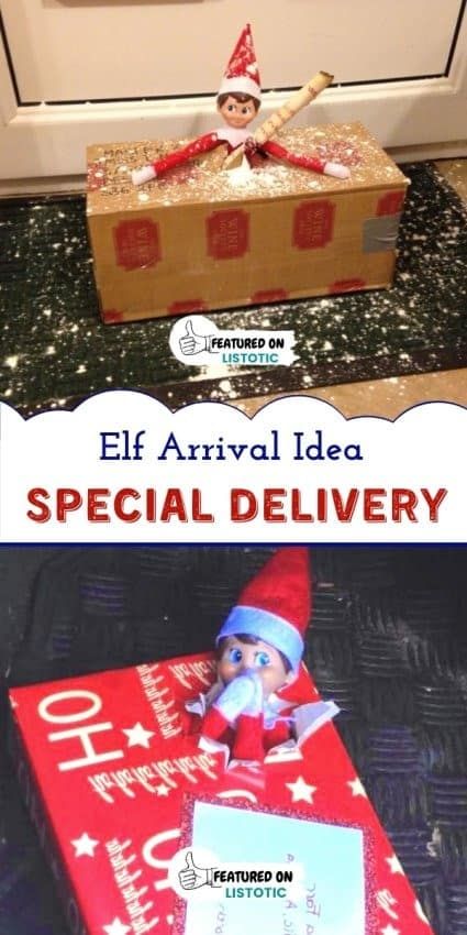 Special delivery Elf on the shelf has arrived. Your Elf on the shelf return ideas for arrival included this easy and fun Elf return in a box. Surprise look at this new Special delivery! See all the Elf on the shelf arrival ideas on Listotic! Elf On The Shelf Return, Candy Cane Scavenger Hunt, Elf Delivery, Elf Return, Toy Donation, Elf On The Shelf Arrival, Thanksgiving Aesthetic, Diy Hot Air Balloons, Napkin Folds