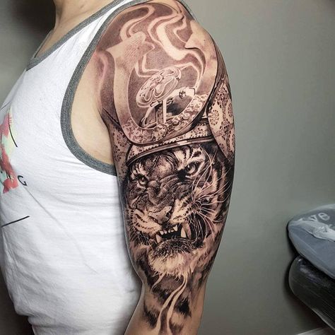 123 Likes, 1 Comments - Left Hand Path (@lefthandpathtattoos) on Instagram: “Another exceptional black and grey piece from @nicknoonantattoo He rocks and black and grey and…” Samurai Tiger Tattoo Design, Lion Samurai Tattoo, Samurai And Tiger Tattoo, Tiger Samurai Tattoo, Samurai Tiger Tattoo, Tiger Samurai, Samurai Tiger, Wolf Girl Tattoos, Bad Monkey