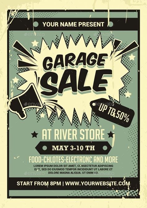 Garage Sale Flyer Retro Pubmat, Clothing Sale Poster, New Collections Poster, Garage Sale Flyer, Car Advertising Design, Creative School Project Ideas, Data Visualization Design, Retro Graphic Design, Design Comics