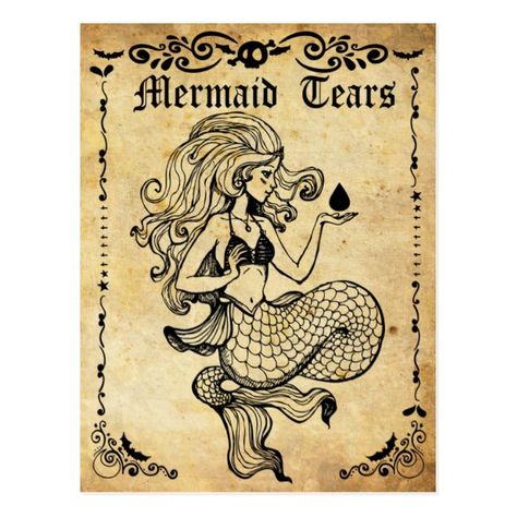 Old postcard mermaid tears vintage label postcard #halloween #holiday #creepyhollow #cards #postage Halloween Apothecary Labels, Halloween Potion Bottles, Halloween Apothecary, Potion Labels, Mermaid Sticker, Festa Harry Potter, Halloween Bottles, Anniversaire Harry Potter, Halloween Potions