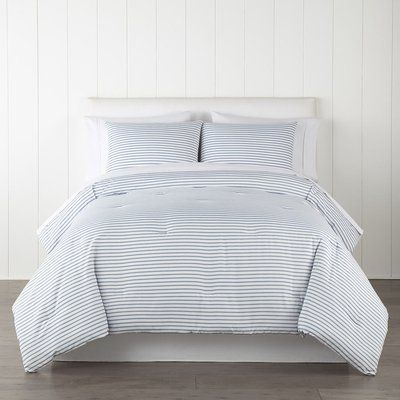 Home Expressions Intellifresh™ Heathered Stripe Reversible Comforter Set - JCPenney Blue And White Striped Comforter, Blue Striped Comforter, Blue Striped Bedding, Blue Guest Bedroom, Lake House Bedding, Light Blue Comforter, Comforters Teen, Grey Comforter Sets, Blue Comforter Sets