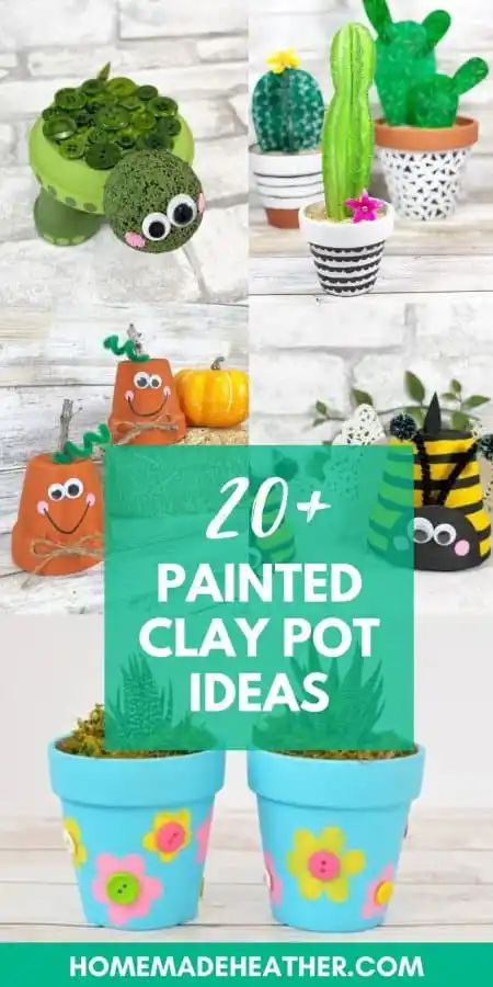 20+ Painted Clay Pot Ideas » Homemade Heather Clay Pot Ideas, Mini Clay Pot Crafts, Plant Pots Crafts, Bee Crafts For Kids, Faux Cactus, Fun Home Decor, Mini Plant Pots, Mini Clay, Homemade Clay