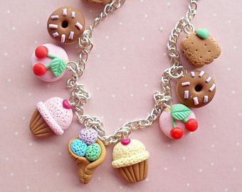 Ice Cream Bracelet, Coffee Bracelet, Cherry Bracelet, Melanie Martinez Style, Donut Jewelry, Crea Fimo, Fimo Jewelry, Polymer Clay Kawaii, Clay Keychain