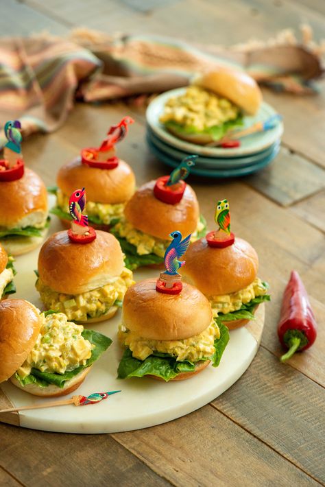 Egg Salad Sliders, Creamy Chipotle Dressing, Chipotle Dressing, Stuffed Anaheim Peppers, Homemade Sandwich, Green Chiles, Romaine Lettuce Salad, Slider Buns, Egg Salad