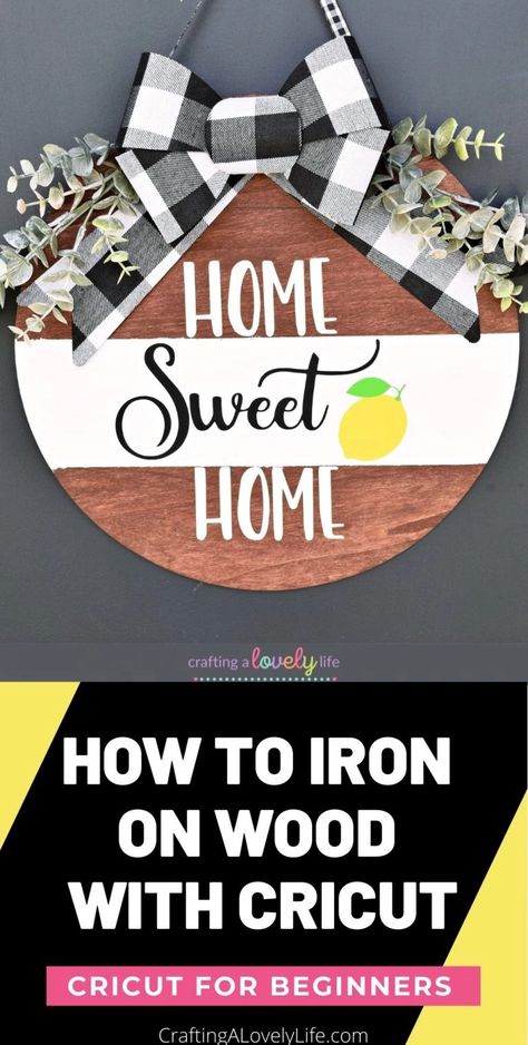 Learn how to make this adorable wood door sign using your Cricut and Heat Transfer Vinyl (also known as iron-on vinyl). This Cricut project is great for beginners wanting to learn how to iron-on wood! Plus grab the free Home Sweet Home SVG cut file! Projects | Cricut Projects Beginner | Easy Cricut Projects | Cricut Tutorial | Cricut Project Ideas | Iron-On Vinyl Tutorial | HTV Tutorial | HTV on Wood | Free SVG Cut File | Free Cricut Design Htv On Wood, Stickers With Cricut, Heat Transfer Vinyl Tutorial, Paper Flower Shadow Box, Cricut Heat Transfer Vinyl, Make A Door, Flower Shadow, Flower Shadow Box, How To Make Signs