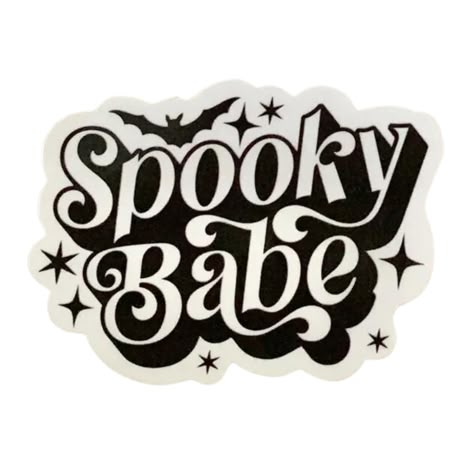 Spooky Babe Sticker - Freshie & Zero Studio Shop Halloween Journal Stickers, Spooky Stickers Aesthetic, Halloween Aesthetic Stickers, Spooky Logo Design, Spooky Season Stickers, Spooky Graphic Design, Halloween Sticker Ideas, Fall Stickers Aesthetic, Halloween Stickers Aesthetic