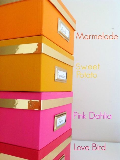 Kate Spade Inspired DIY Colorful Boxes & More Inspiration For My Office! | Once Again, My Dear Irene Kate Spade Office Inspiration, Bedroom Storage Boxes, Shoe Box Diy, Kate Spade Office, Photo Box Storage, Craft Storage Box, Dorm Diy, Dorm Room Diy, Kate Spade Inspired