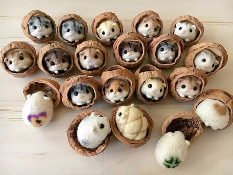 Felted Hamster, Walnut Shell Crafts, Needle Felting Diy, Wool Needle Felting, Needle Felting Tutorials, Walnut Shell, Needle Felting Projects, Felting Tutorials, Needle Felted Animals