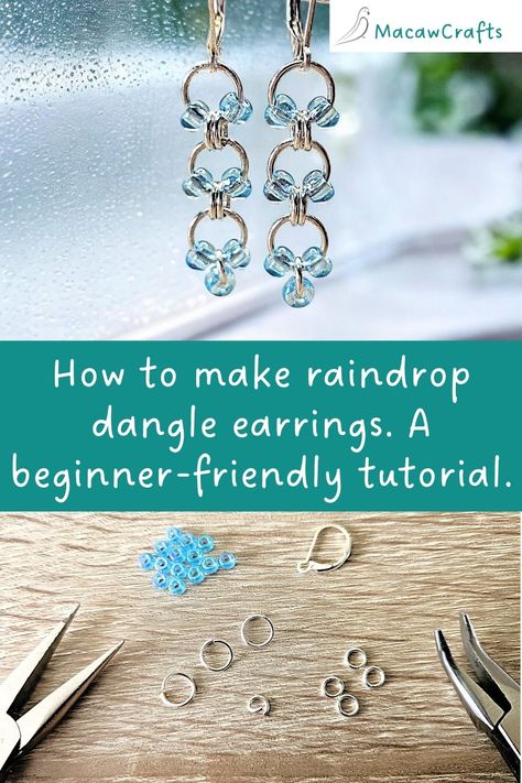 How to Make Raindrop Earrings with Seed Beads and Jump Rings Jump Ring Jewelry Diy, Earring Making Tutorials, Chainmail Patterns, Raindrop Earrings, Diy Jewellery Making, Making Jewelry For Beginners, Earrings Diy Handmade, Jump Ring Jewelry, Earrings Tutorial