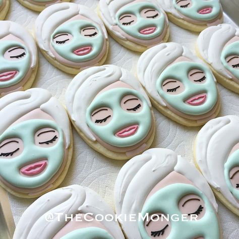 Spa Cookies, Botox Facial, Cheap Halloween Decorations, Halloween Decoration Ideas, Spa Birthday Parties, Cheap Halloween, Fancy Cookies, Spa Party, Iced Cookies