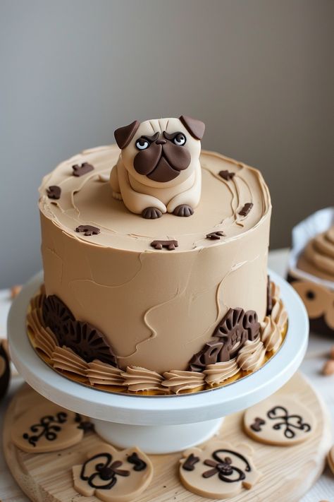 Sweet and Sassy: Pug Cake Inspirations for Dog Lovers Cake Dog Decoration, Dog Birthday Cake Design, Dog Cake Ideas, Cake For Husband Birthday, Pug Cakes, Pug Birthday Party, Pug Dog Cake, Pug Birthday Cake, Pug Cake