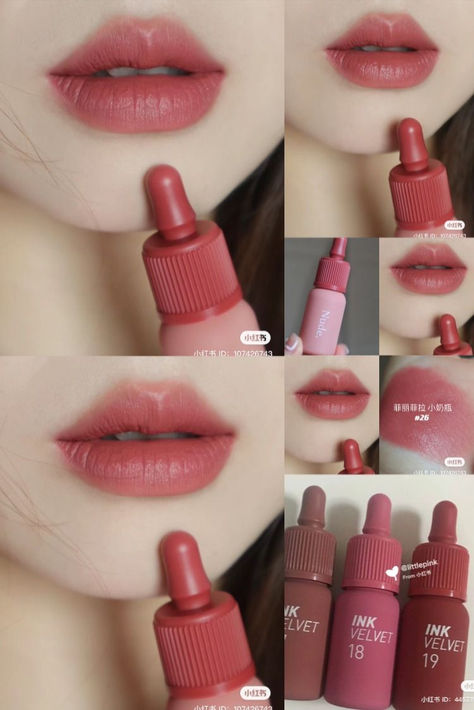 K pop artist number one Soft and velvety lip tints.  #KBeauty #KPopMakeup #UlzzangBeauty #GradientLips #GlassSkin #AegyoSal #PuppyEyes #ChokChokSkin #HoneySkin #StraightBrows #ColoredContacts #LipTints #KoreanBeautyTrends Ink Velvet Tint, Pretty Lipstick Colors, Peripera Ink Velvet, Ink Velvet, Velvet Lip Tint, Lip Tints, Lipstick Kit, Makeup Accesories, Quick Makeup