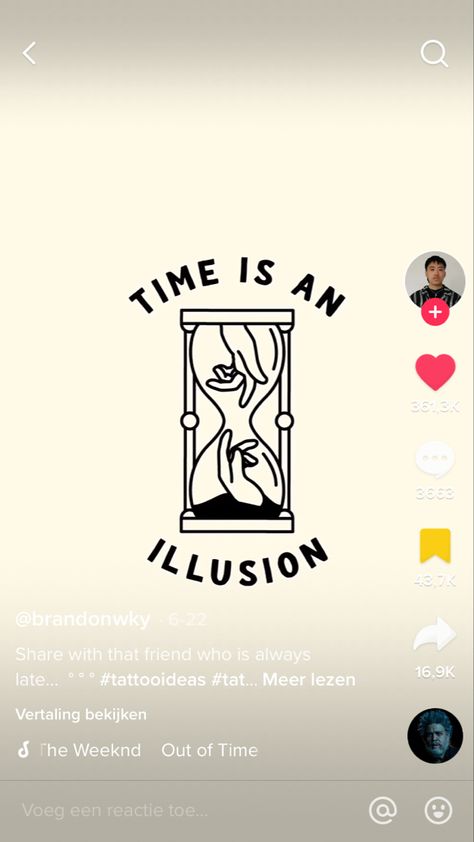 Weeknd Tattoo Ideas, The Weeknd Tattoo, Illusion Tattoo, Time Is An Illusion, Pretty Tattoos, The Weeknd, Time Out, Flash Tattoo, Tatting