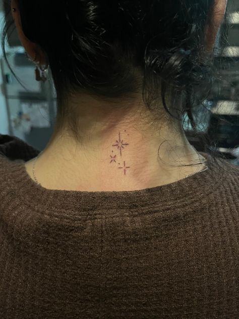 aesthetic tattoo stars tiny tattoos fine line Stars On Back Of Neck Tattoo, Stars Tattoo Back, Tattoo Back Of Neck, Tattoo Stars, Tattoos Fine Line, Stars Tattoo, Tattoo Back, Back Of Neck Tattoo, Spine Tattoo