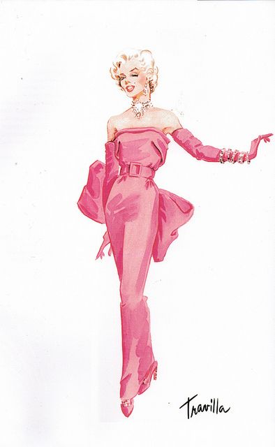 Travilla costume design sketch for the gown Marilyn Monroe wore in her famous musical number "Diamonds Are a Girl's Best Friend" for the classic film GENTLEMEN PREFER BLONDES (1953) #costumes #classicfilms Vintage Fashion Sketches, Fashion Design Inspiration, Costume Design Sketch, Gentlemen Prefer Blondes, Fashion Illustration Sketches, Norma Jean, Fashion Art Illustration, Fashion Design Drawings, Fashion Design Sketches