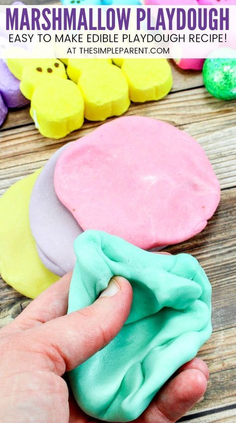 Edible Playdough Recipe, Marshmallow Playdough, Easy Playdough, Edible Play Dough Recipe, Peeps Marshmallow, Edible Playdough, Marshmallow Peeps, Playdough Recipe, Easter Peeps