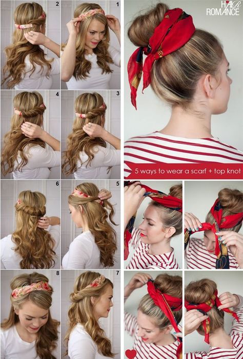 Hairstyles With Scarf, Cabelo Pin Up, 5 Minute Hairstyles, Quiff Hairstyles, Hair Scarf Styles, Peinados Fáciles Para Cabello Corto, Easy Summer Hairstyles, Beautiful Hairstyles, Bandana Hairstyles