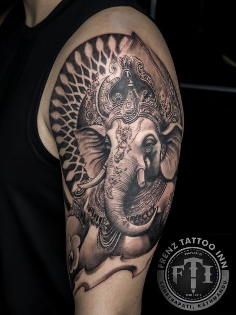 #lordganesha #lordganeshtattoo #frenztattooinn #frenz_tattoo_inn Ganesha Tattoo Sleeve, Ganesh Tattoo, Hindu Tattoo, Thailand Tattoo, Cool Motorcycle Helmets, Ganesha Tattoo, Buddha Tattoo, Leg Sleeve Tattoo, Leg Sleeves