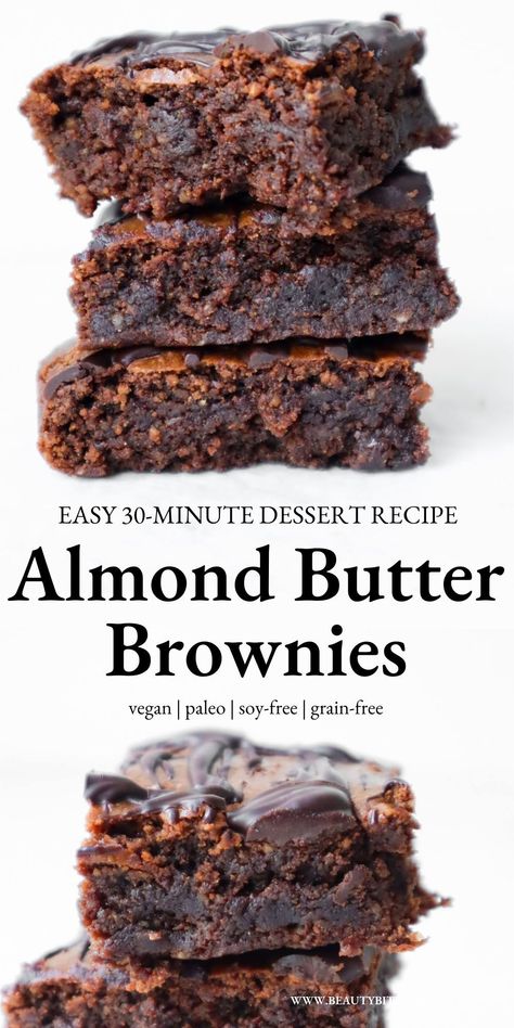 These vegan paleo brownies are easy to make, delicious, fudgy, beautifully rich and made using almond butter and simple pantry ingredients! Delicious healthy almond butter brownies! Almond Butter Brownies, Paleo Brownies, Butter Brownies, Simple Pantry, Paleo Recipes Dessert, Pantry Ingredients, Fat Belly, Brownie Ingredients, Clean Eating Dinner